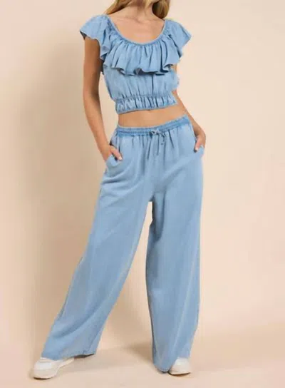 Sadie & Sage Salma Wide Leg Chambray Pants In Light Chambray