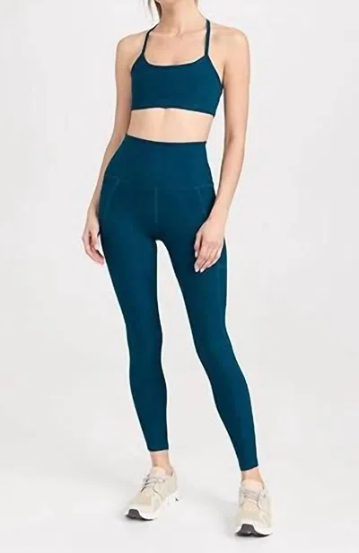 BEYOND YOGA SPACEDYE SLIM RACERBACK BRA IN BLUE GEM HEATHER 