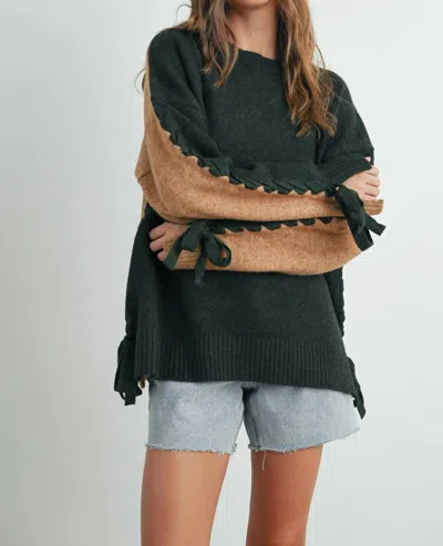 Buttermelon Crew Neck Long Sleeve Sweater In Olive Multi