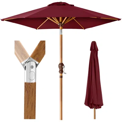 Best Choice Products 10ft Outdoor Woodgrain Pattern Steel Market Patio Umbrella W/ Crank, Tilt - Burgundy