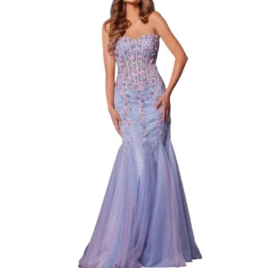 Jovani Floral Embellished Corset Prom Dress In Blue Multi