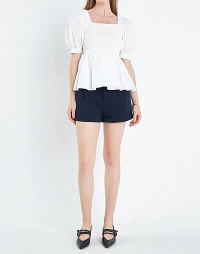 English Factory Bow Puff Sleeve Peplum Top In Ivory In White
