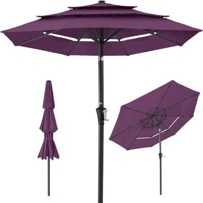 Best Choice Products 10ft 3-tier Patio Umbrella, Market Sun Shade W/ Tilt Adjustment, Easy Crank - Amethyst Purple