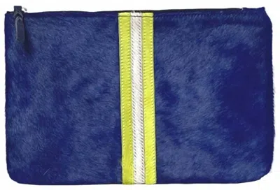 Parker And Hyde Striped Clutch In Navy/neon Yellow