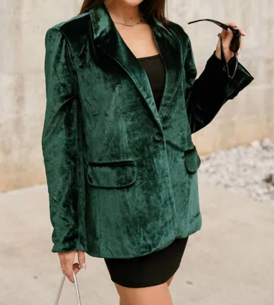 Her Entire Name Says Grace Juliana Velvet Blazer In Dark Green