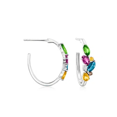 Ross-simons Multi-gemstone Hoop Earrings In Sterling Silver