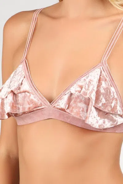 Pol Adjustable Strap Velvet Layer Trim Bralette In Dusty Pink