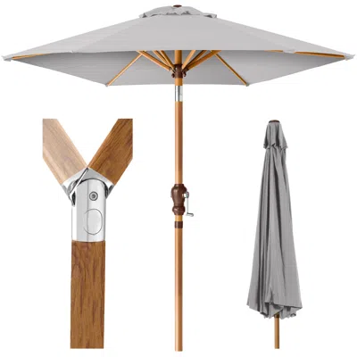 Best Choice Products 10ft Outdoor Woodgrain Pattern Steel Market Patio Umbrella W/ Crank, Tilt - Fog Gray