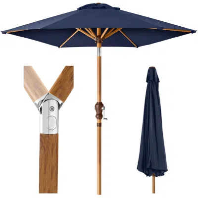 Best Choice Products 10ft Outdoor Woodgrain Pattern Steel Market Patio Umbrella W/ Crank, Tilt - Navy Blue