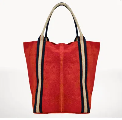 Italian's Leather Women Suede And Stripe Tote Bag In Red