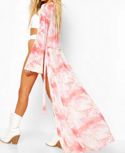 Caramela Long Sleeve Printed Duster In Pink