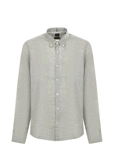 Hugo Boss C-liam Linen Button Down Medium Green