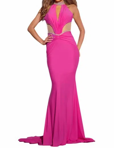 Jovani Halter Neck Fitted Gown In Pink