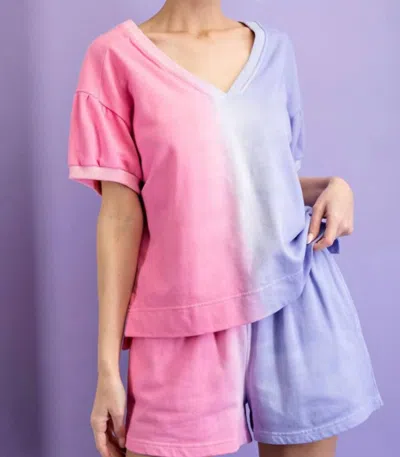 EESOME TIE DYE V-NECK TOP WITH SHORTS SET IN PURPLE 