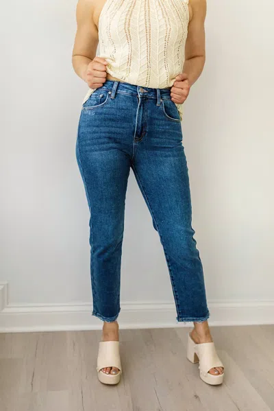 Just Black Denim High Rise Frayed Hem Skinny Jeans In Dark Denim