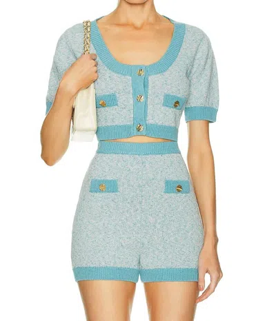 Matthew Bruch Tweed Knit Apron Crop Top In Seafoam Tweed
