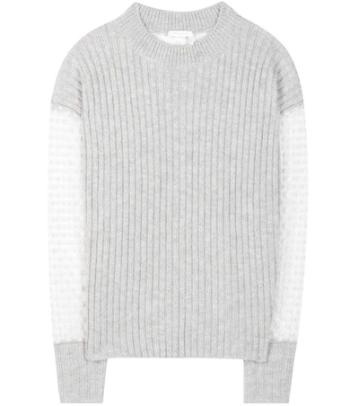 See By Chloé Mohair And Wool-blend Sweater With Embroidered Tulle In Aspee Light Grey