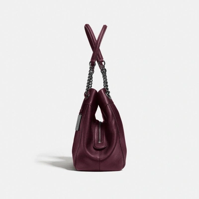 Shop Coach Turnlock Edie Shoulder Bag In Polished Pebble Leather In : Dark Gunmetal/burgundy