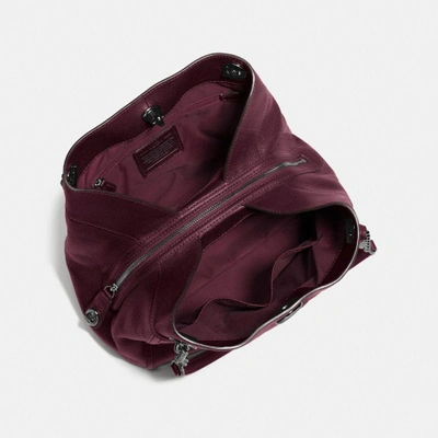 Shop Coach Turnlock Edie Shoulder Bag In Polished Pebble Leather In : Dark Gunmetal/burgundy