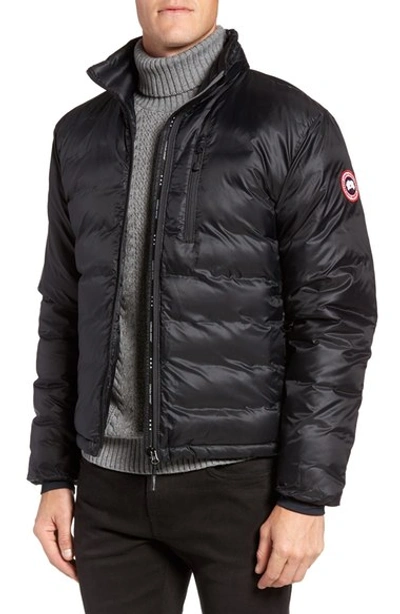 Shop Canada Goose 'lodge' Slim Fit Packable Windproof 750 Down Fill Jacket In Black/ Graphite