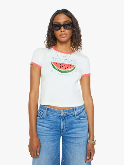 Mother Womens The Itty Bitty Logo-print Short-sleeve Cotton-jersey T-shirt Bad Seed In White