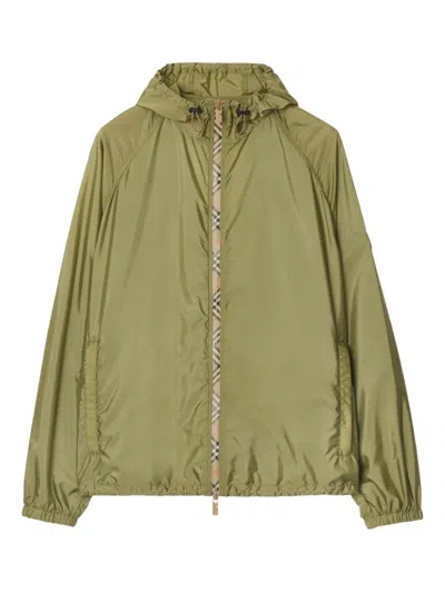Burberry Men Nylon Jacket With Ekd Patch In Green