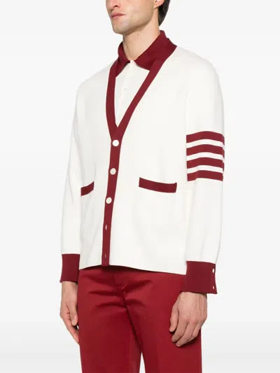 Thom Browne Off-white Milano Stitch 4-bar V Neck Rugby Cardigan