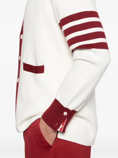 Thom Browne Off-white Milano Stitch 4-bar V Neck Rugby Cardigan