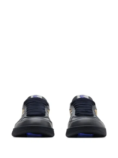Burberry Indigo Blue Leather And Check Sneaker Terrace Men