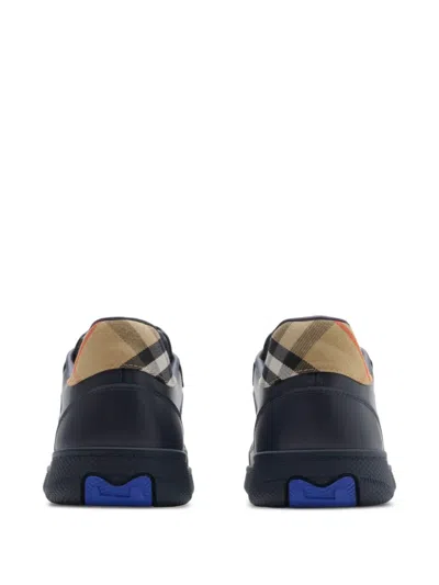 Burberry Indigo Blue Leather And Check Sneaker Terrace Men