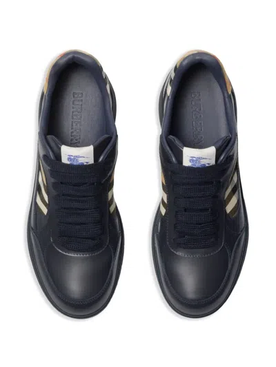 Burberry Indigo Blue Leather And Check Sneaker Terrace Men