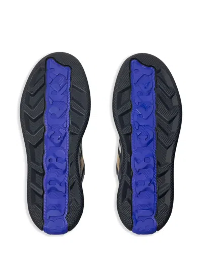 Burberry Indigo Blue Leather And Check Sneaker Terrace Men