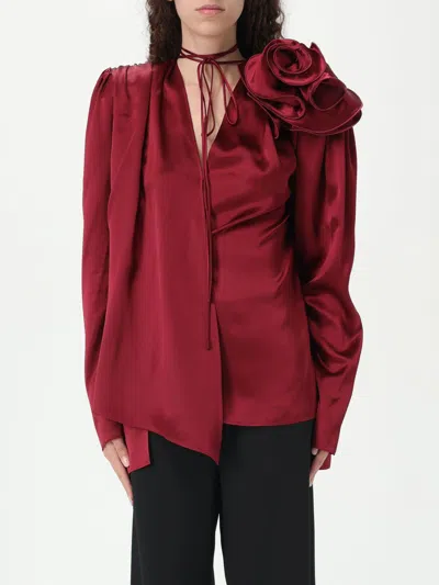 Magda Butrym Satin Blouse W/ Rose Detail In Red