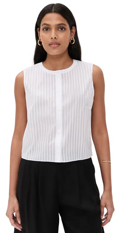 Theory Stripe Sleeveless Crop Button-up Shirt In White