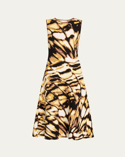 Oscar De La Renta Sleeveless Butterfly Jacquard Knit Dress In Black Multi