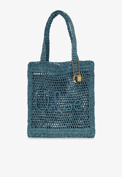 Chloé Women's Summer Banana Raffia Tote Bag In Stormy Sea