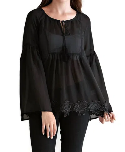Entro Bell & Tassel Lace Tunic Top In Black