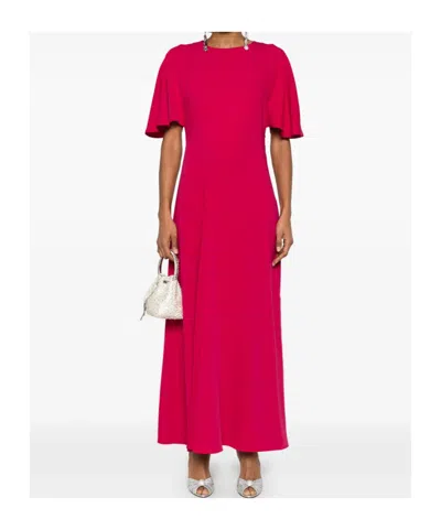 P.a.r.o.s.h Maxi Dress With Flutter Sleeves And Keyhole Back In Pink