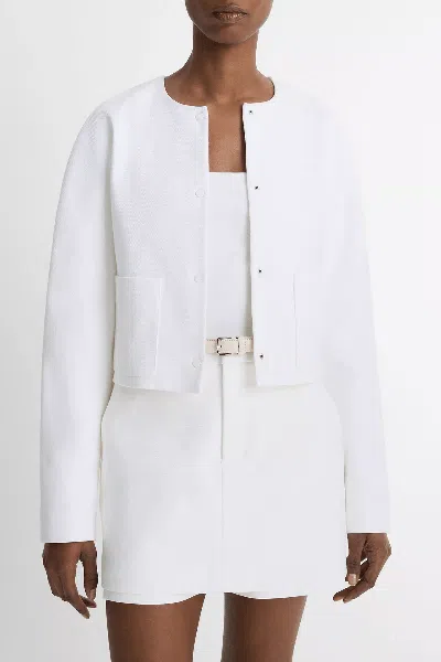 Vince Italian Cotton Collarless Jacket In Optic White (copy)