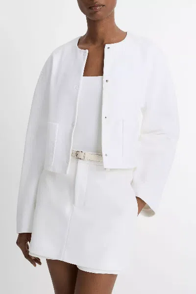 Vince Italian Cotton Collarless Jacket In Optic White (copy)
