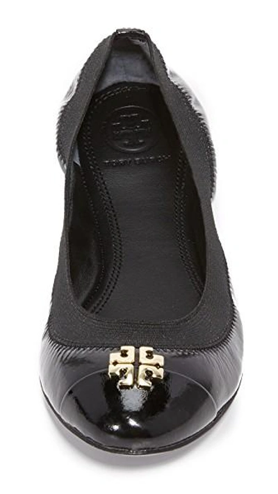 Tory Burch Jolie Cap Toe Leather Ballet Flats In Black