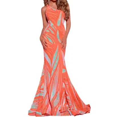 Jovani Beaded Mermaid Gown In Orange