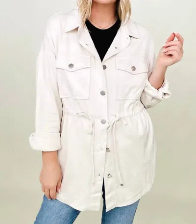 Cotton Bleu Faux Suede Shirt Jacket In Ivory