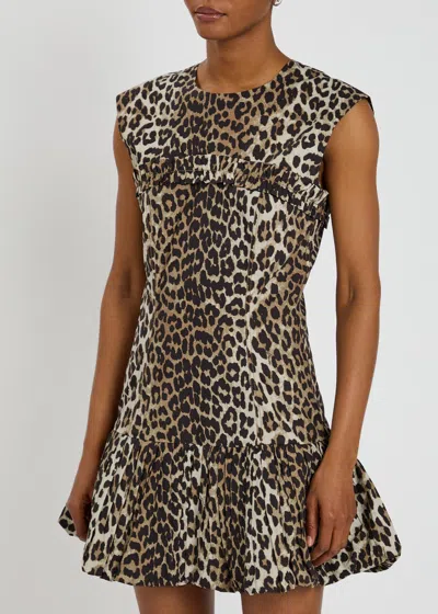 Ganni Animal Print Cap Sleeve Dress