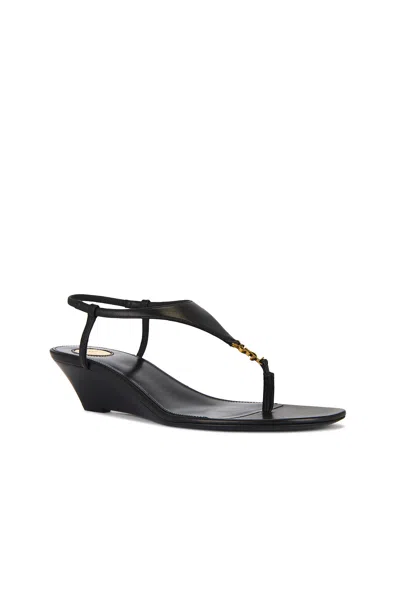Saint Laurent Cassandra Smooth Leather Wedge Sandals