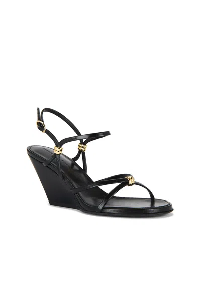Proenza Schouler Coil Embellished Crinkled Glossed-leather Wedge Sandals In Black