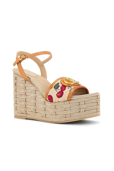 Valentino Vlogo Cherry Jacquard Raffia-wedge Espadrilles In Multi
