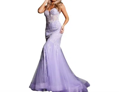 Jovani Floral Embroidered Mermaid Gown In Lilac Purple