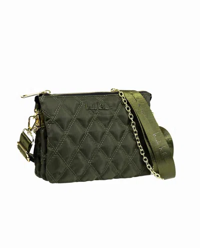 Nicole Miller Women's Quilted Nylon Crossbody Bag In Khaki Green