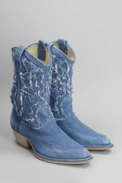 Vic Matie Denim 505 Texan Ankle Boots In Blue Denim
